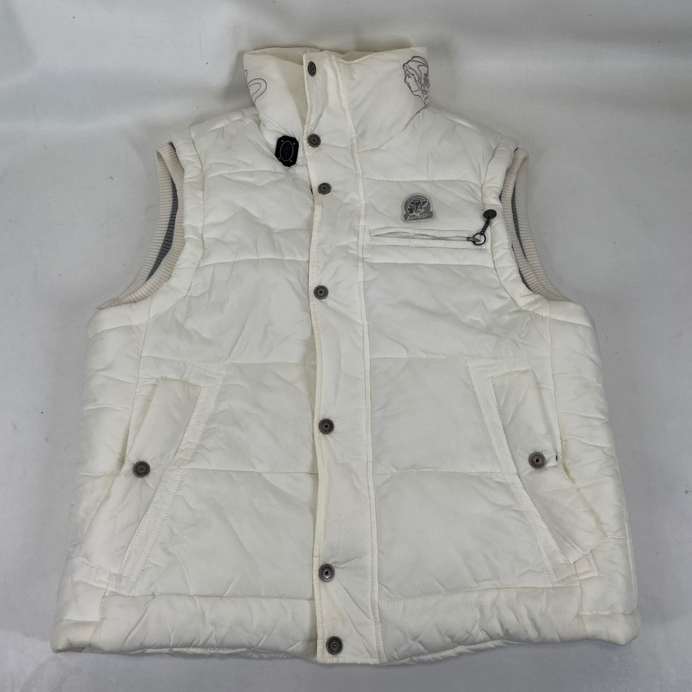Energie Sixty SPA Mens Puffer Vest White Quilted Snap Button XL CA31092